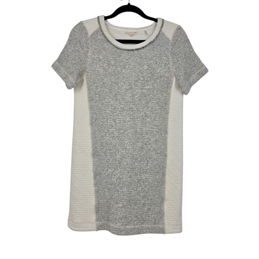 Rebecca Taylor Gray & White Colorblock Chain Detail Mini T-shirt Dress Size M